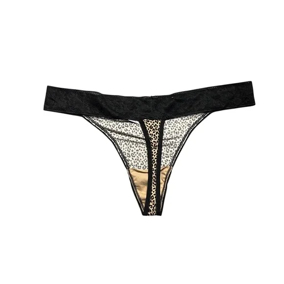 Joyspun Thong With Lace Panties Animal Print Tan‎ Black NWT Size XXL 20 - Picture 2 of 6